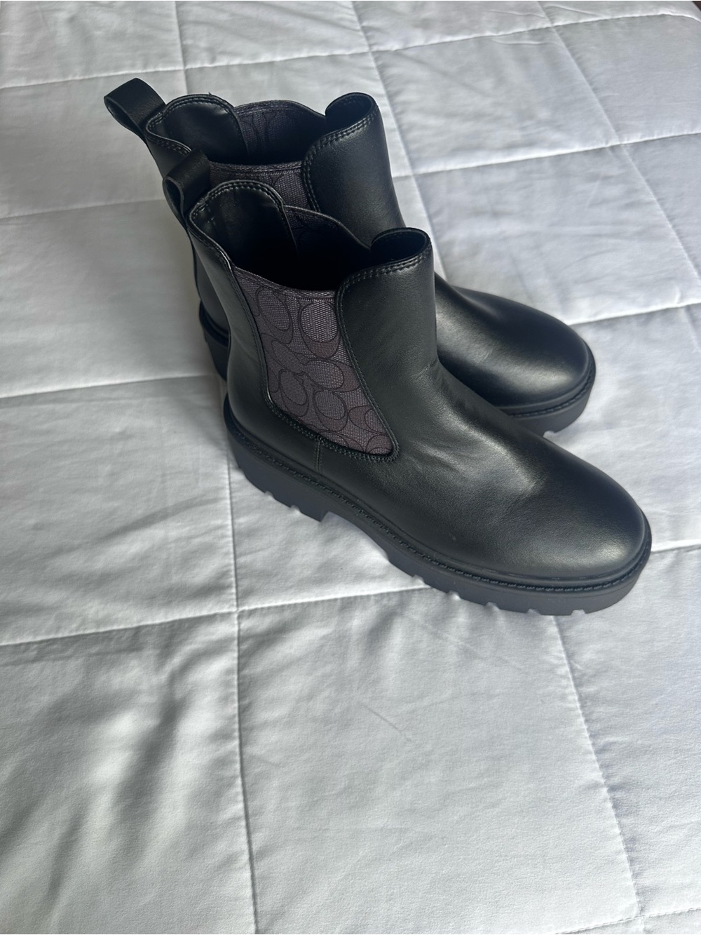 Coach Black Leather Chelsea Boots with Signature Elastic Panels